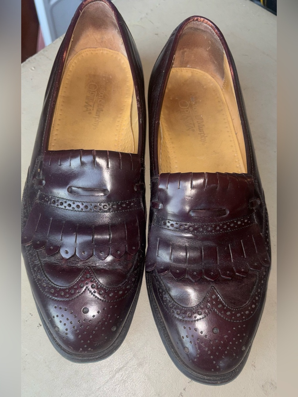 Johnston & Murphy Optima Burgundy Leather Kiltie Wingtip Loafers 8 M
